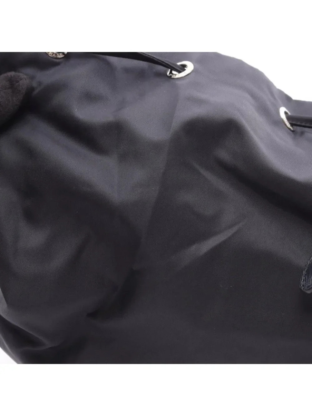 Prada Backpack Triangle Plate Drawstring Navy Nylon Leather Logo